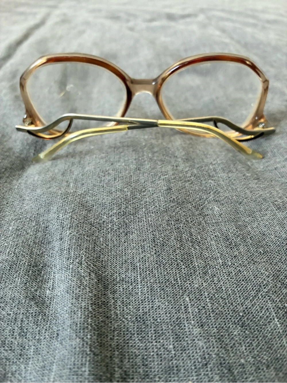Vintage 1970’s Drop Arm Amber Oversized Eyeglasses Frames Only